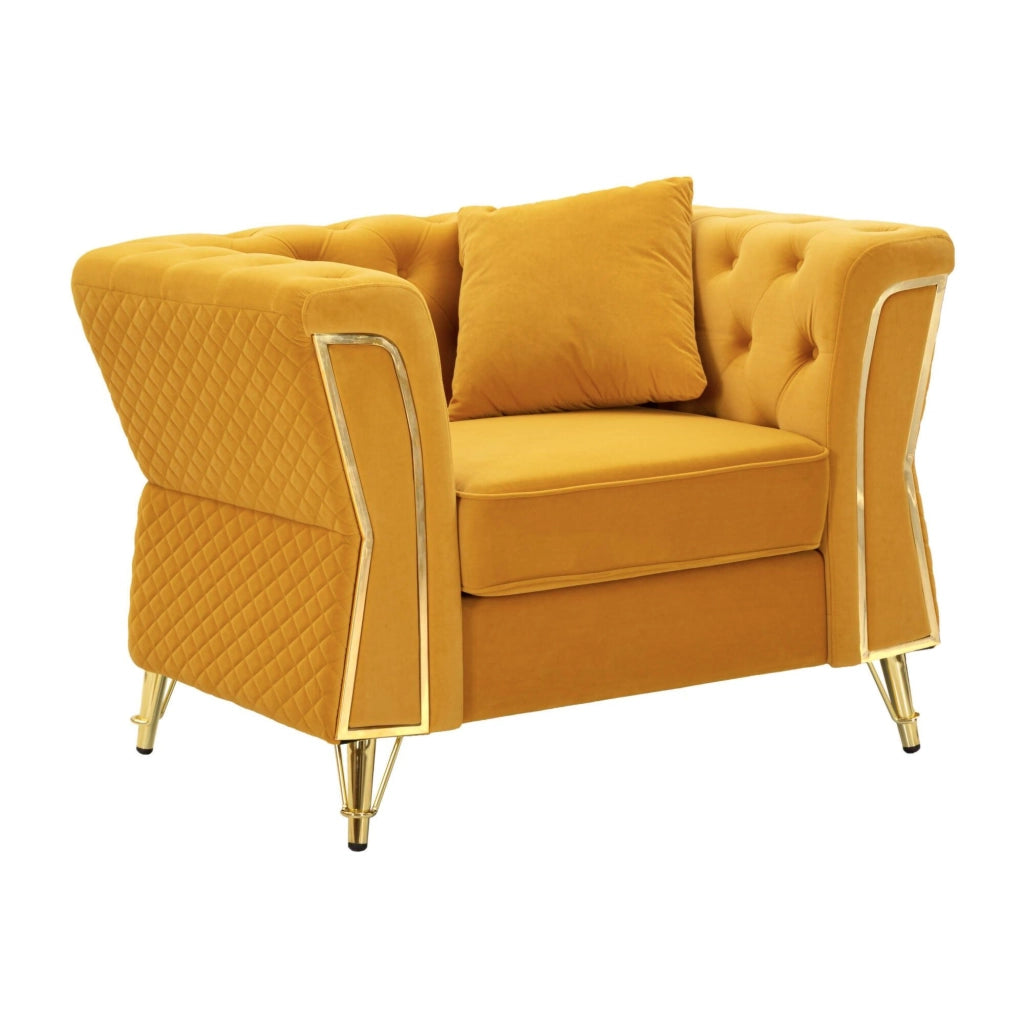 Poltrona Gabbiano, Seduta imbottita, Divano singolo da salotto, Sedia con braccioli, 104x83 h76 cm, Ocra e Oro