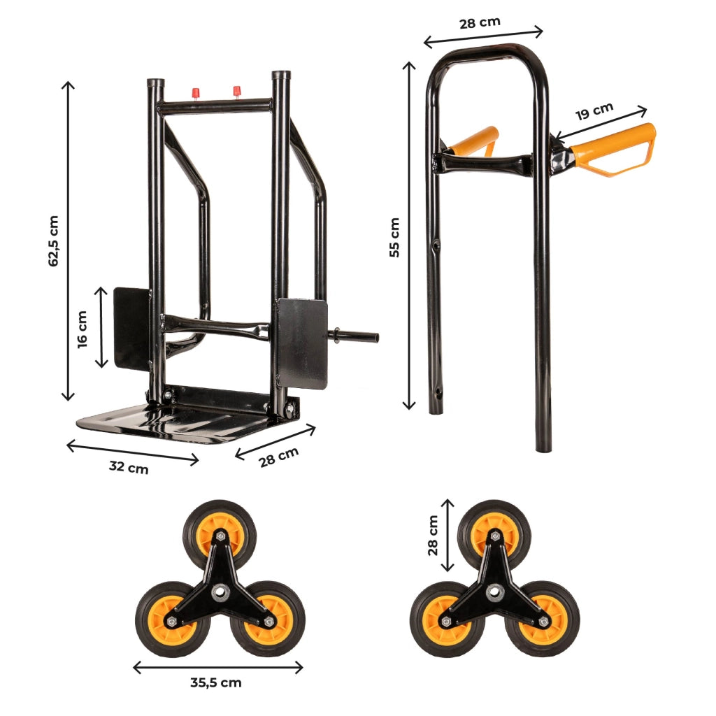 Carrello Portapacchi Per Scale Pieghevole Con 6 Ruote In Gomma Portatutto Capacità Carico 150 Kg Portatutto Traslochi Spesa Oggetti Pesanti  Altezza Regolabile Arancio