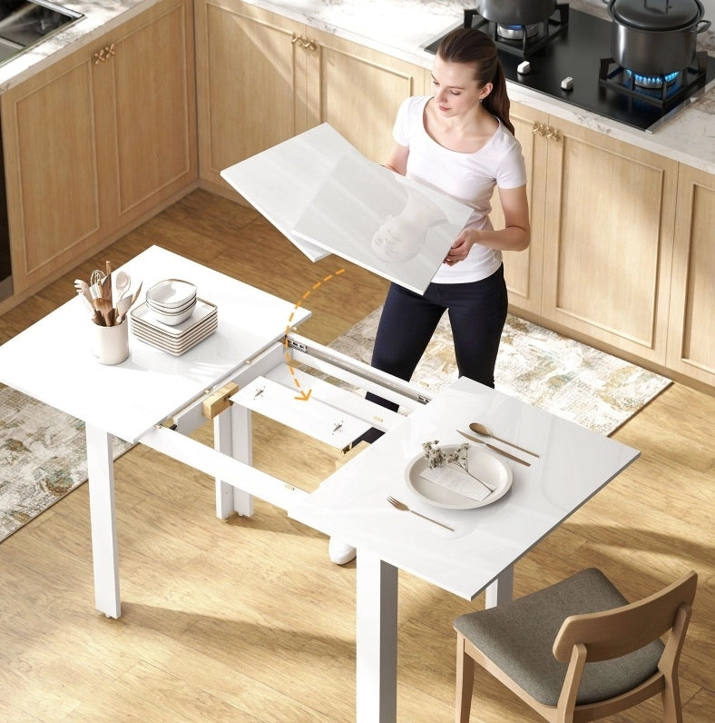 Tavolo da pranzo estensibile 120x80x78 cm con meccanismo a farfalla in MDF bianco