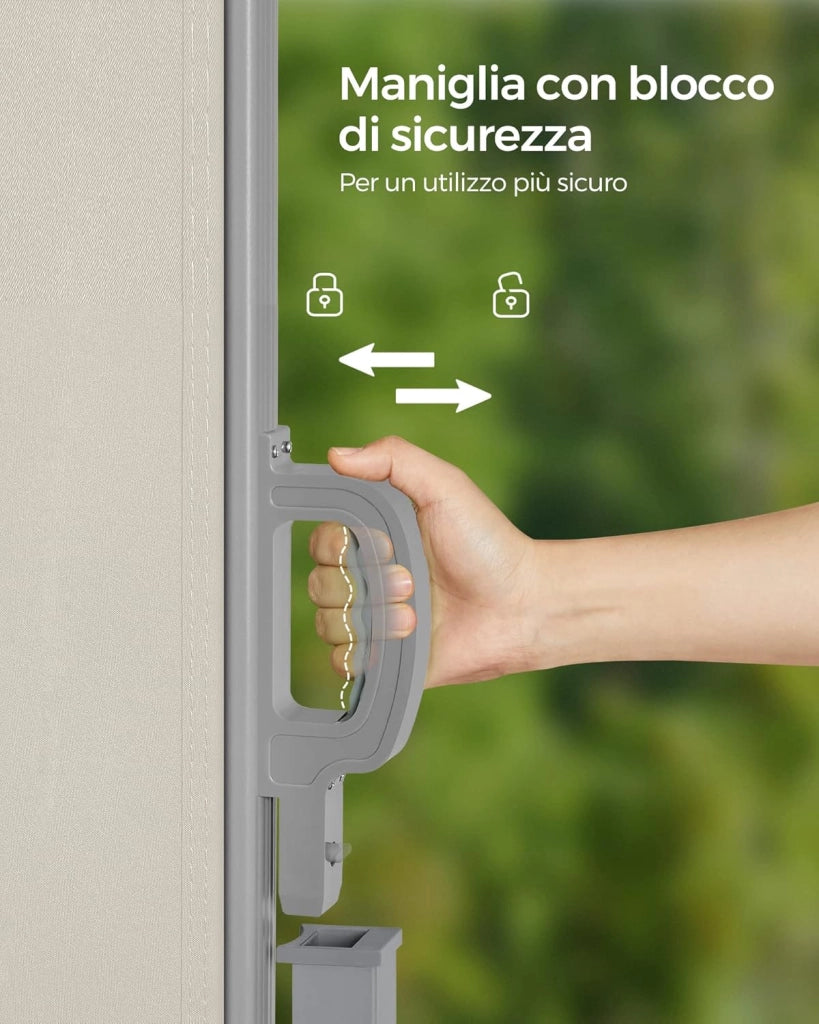 SONGMICS Paravento da Esterno, Tenda da Sole Laterale, Antiruggine, Estensibile, 200 x 300 cm, Frangivista, Parasole Ombreggiante, Tenda da Esterno Balcone Terrazzo Giardino, Beige GSA200K02