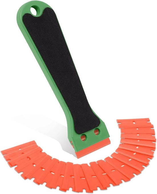 Schrappatrice in plastica con manico lungo - 20 lame in plastica - verde