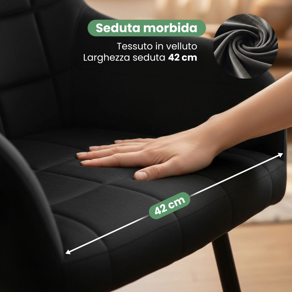 Set di 2 Sedie imbottite con cuciture quadrate LUXANO Nero gambe nere