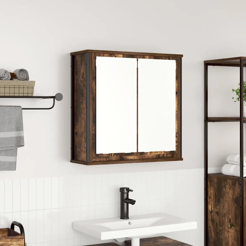 Pensile da Bagno | Armadio da bagno con Specchio Rovere Fumo 60x21x60 cm