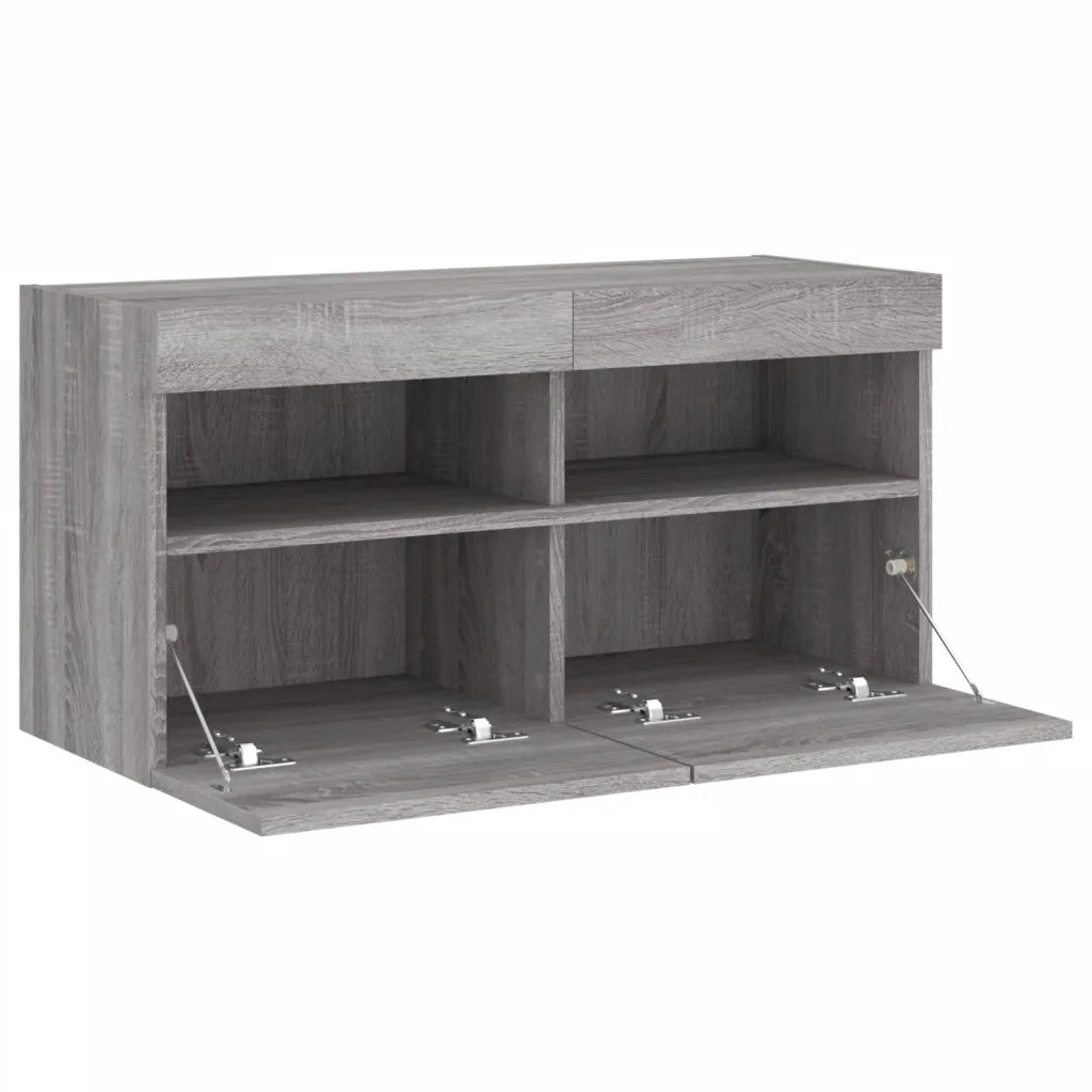 Mobile TV a Parete con Luci LED-Mobile TV a Muro Grigio Sonoma 80x30x40 cm