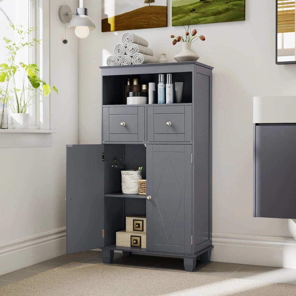 Mobile da pavimento organizzatore autoportante con ante-Armadietto contenitore cassetti in legno massiccio Grigio