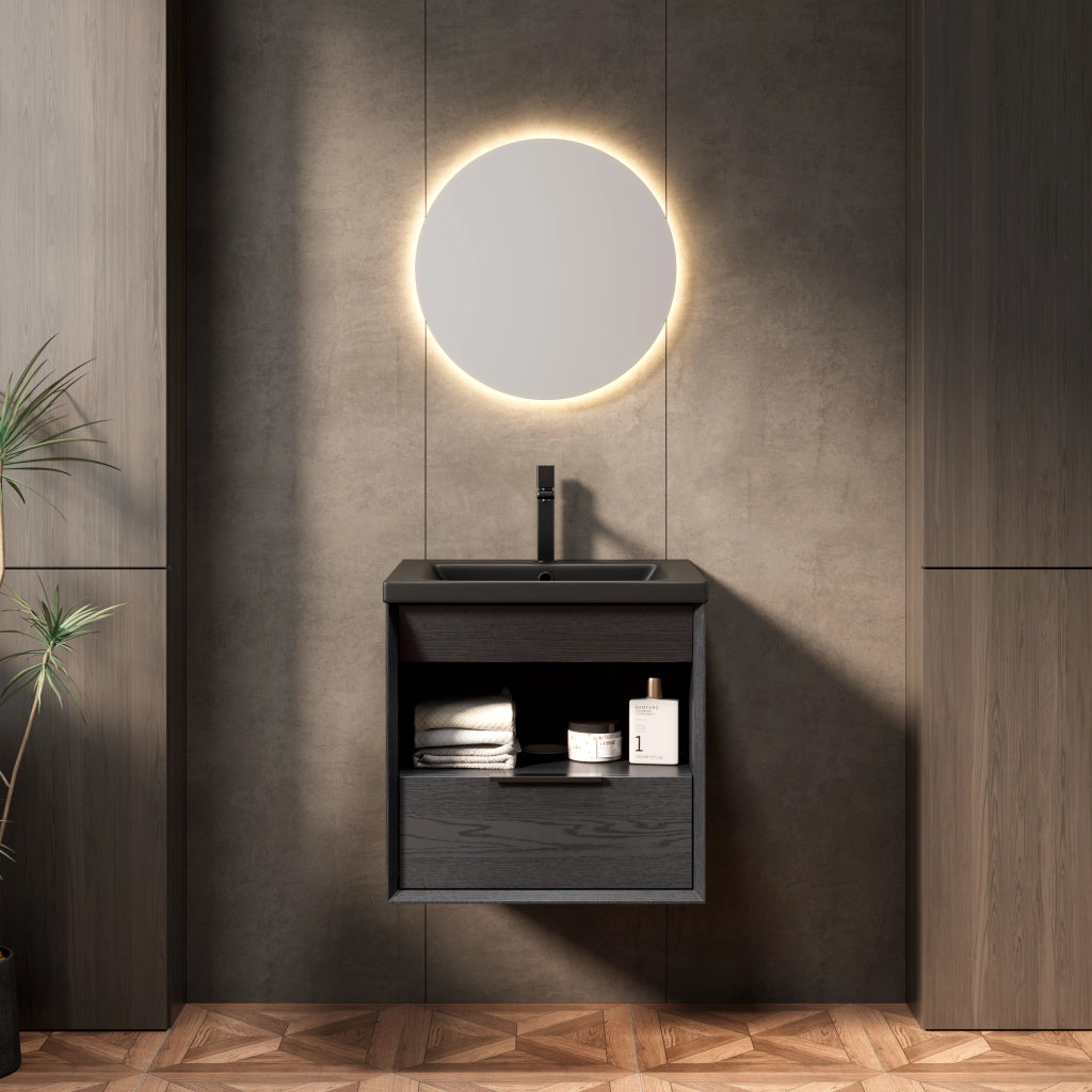 MOBILE DA BAGNO sospeso con lavabo integrato 51 cm ceramica nero
