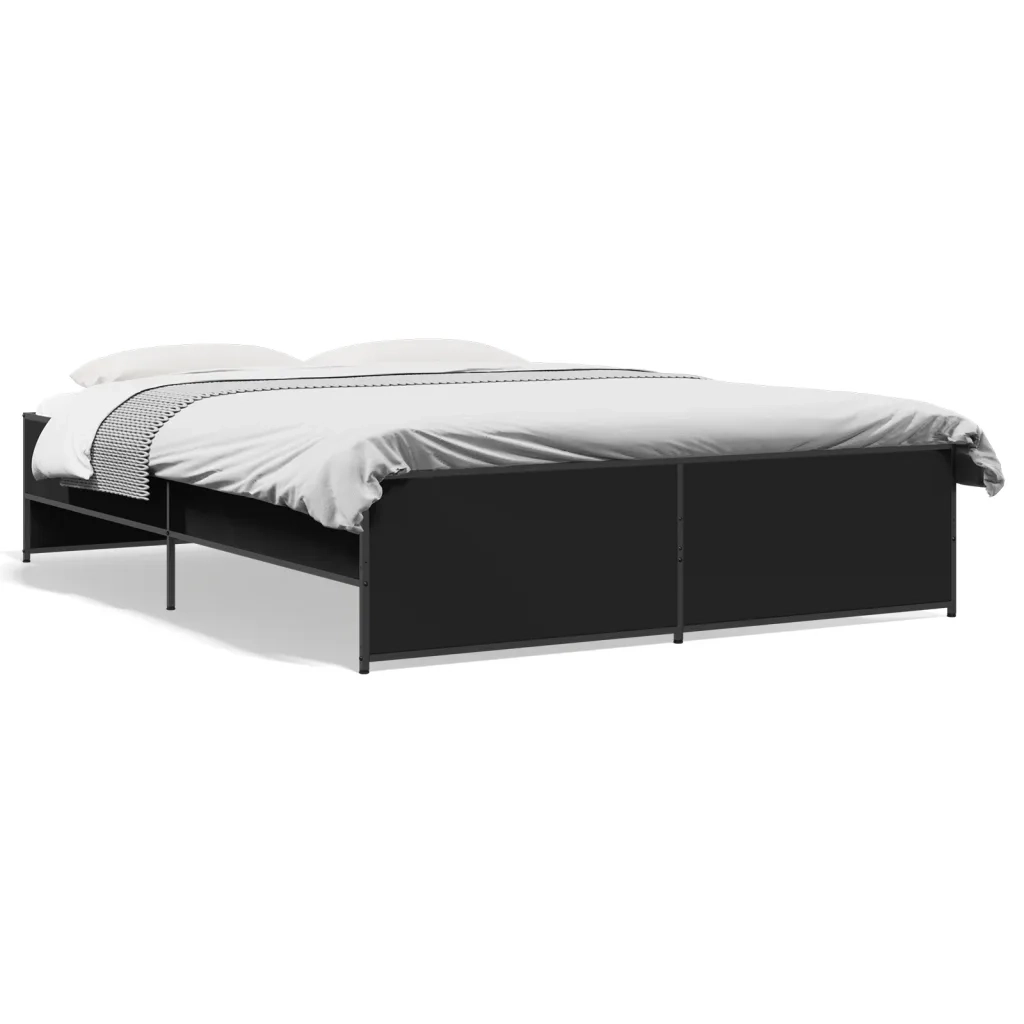 Giroletto-Struttura Letto Nero 160x200 cm in Legno Multistrato e Metallo 103856