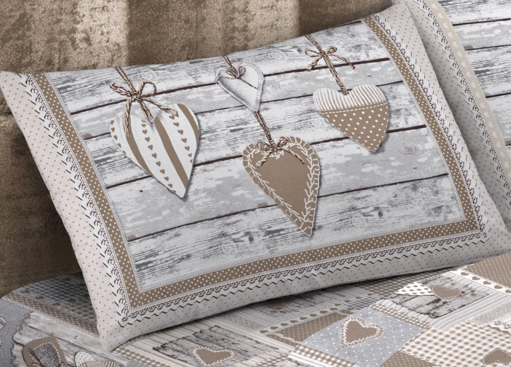 Completo Lenzuola Letto Camera In 100% Cotone Made Italy Vari Disegni RP - 2 Piazze - Aprica Beige