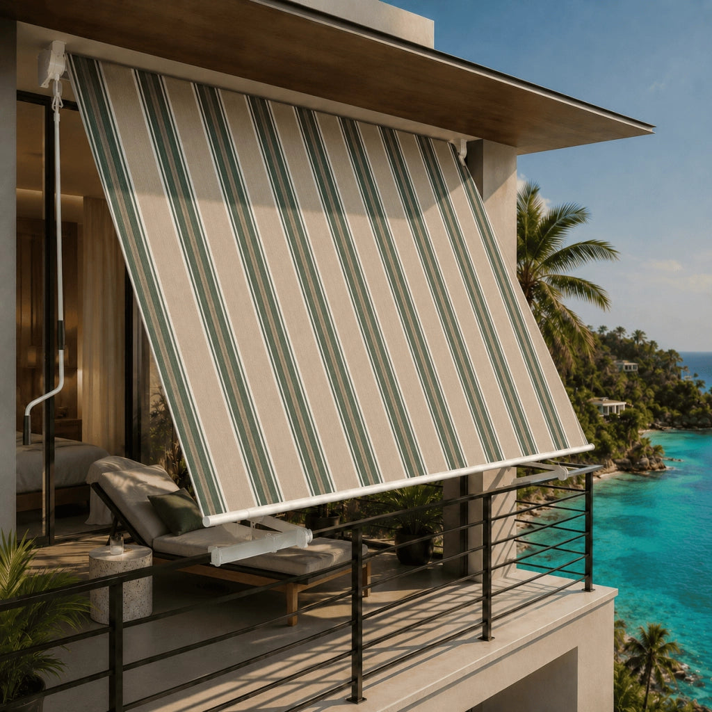 Tenda Da Sole Struttura In Alluminio Tessuto In Poliestere 280G Protezione Solare Privacy Per Balcone Terrazza Veranda E Contesti Esterni 295x250x50 Cm Beige E Verde