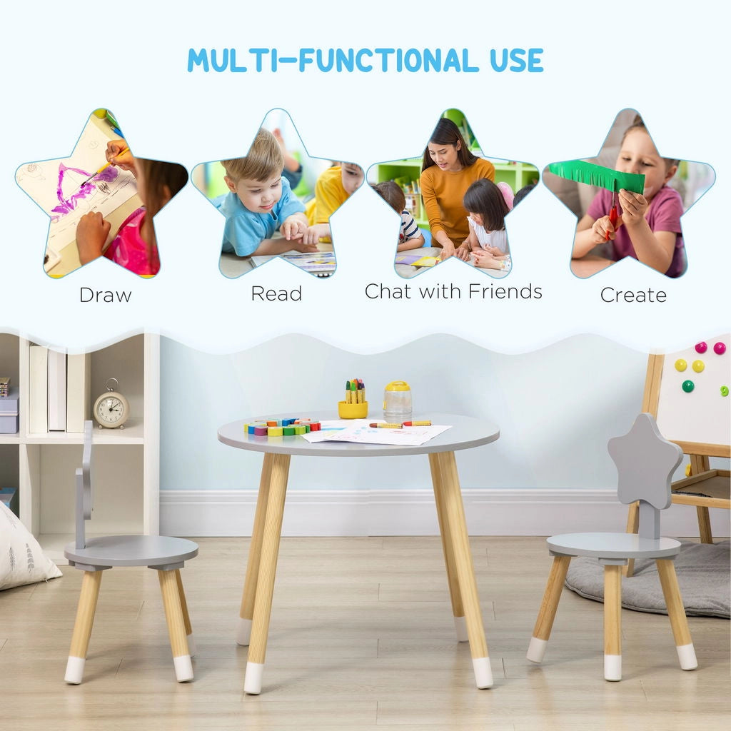 SET TAVOLO CON 2 SEDIE PER BAMBINI IN LEGNO ETÀ DA 18 MESI A 4 ANNI GRIGIO