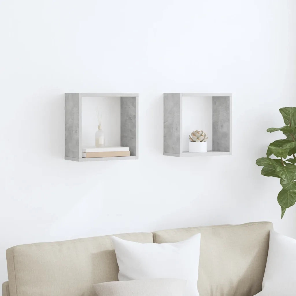 2 pz Mensole Parete | Mensola sospesa a Cubo Grigio Cemento 30x15x30 cm