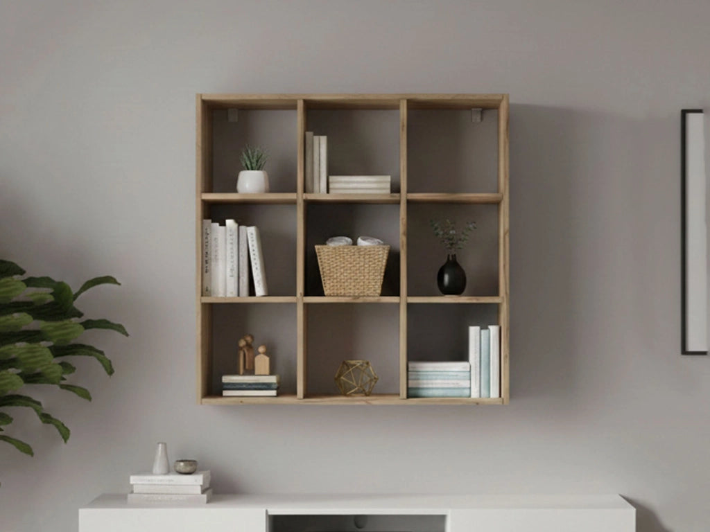 Libreria Acquaro, Mobile con ripiani, Biblioteca da ufficio, 100% Made in Italy, Rovere, cm 90x25h90