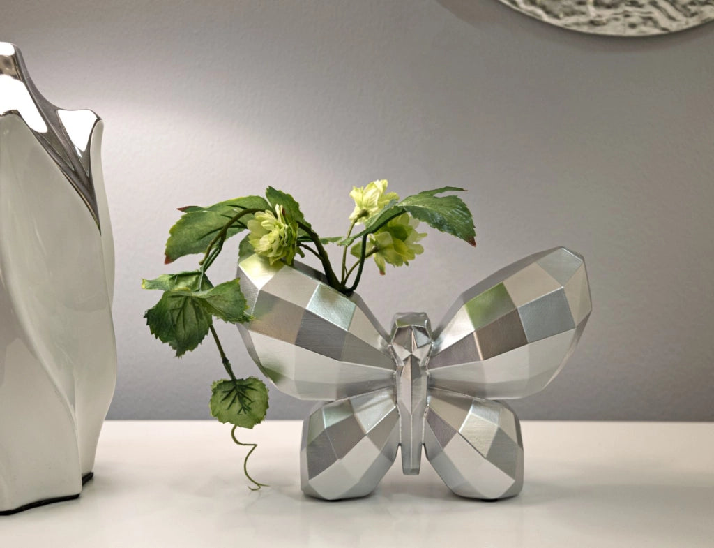 Vaso Butterfly Silver Cm 22,5X8X15 Design Elegante Unico