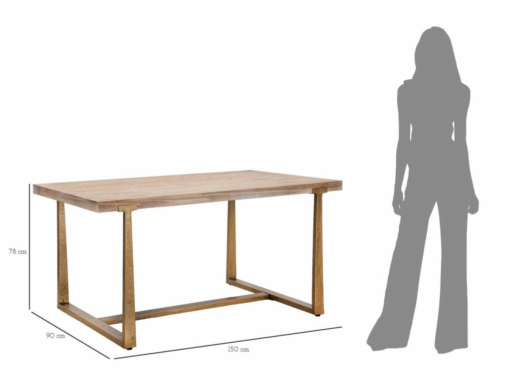 Tavolo fisso Kazimir, Ripiano da cucina, Consolle per sala da pranzo, Ripiano rettangolare fisso, Oro e Marrone, 150x90 h78 cm