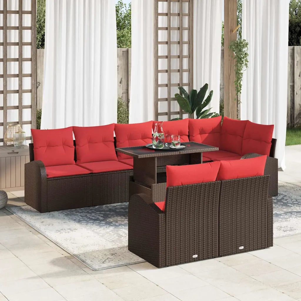 Set Divano da Giardino 9 pcs Marrone e Rosso polyrattan 3348670