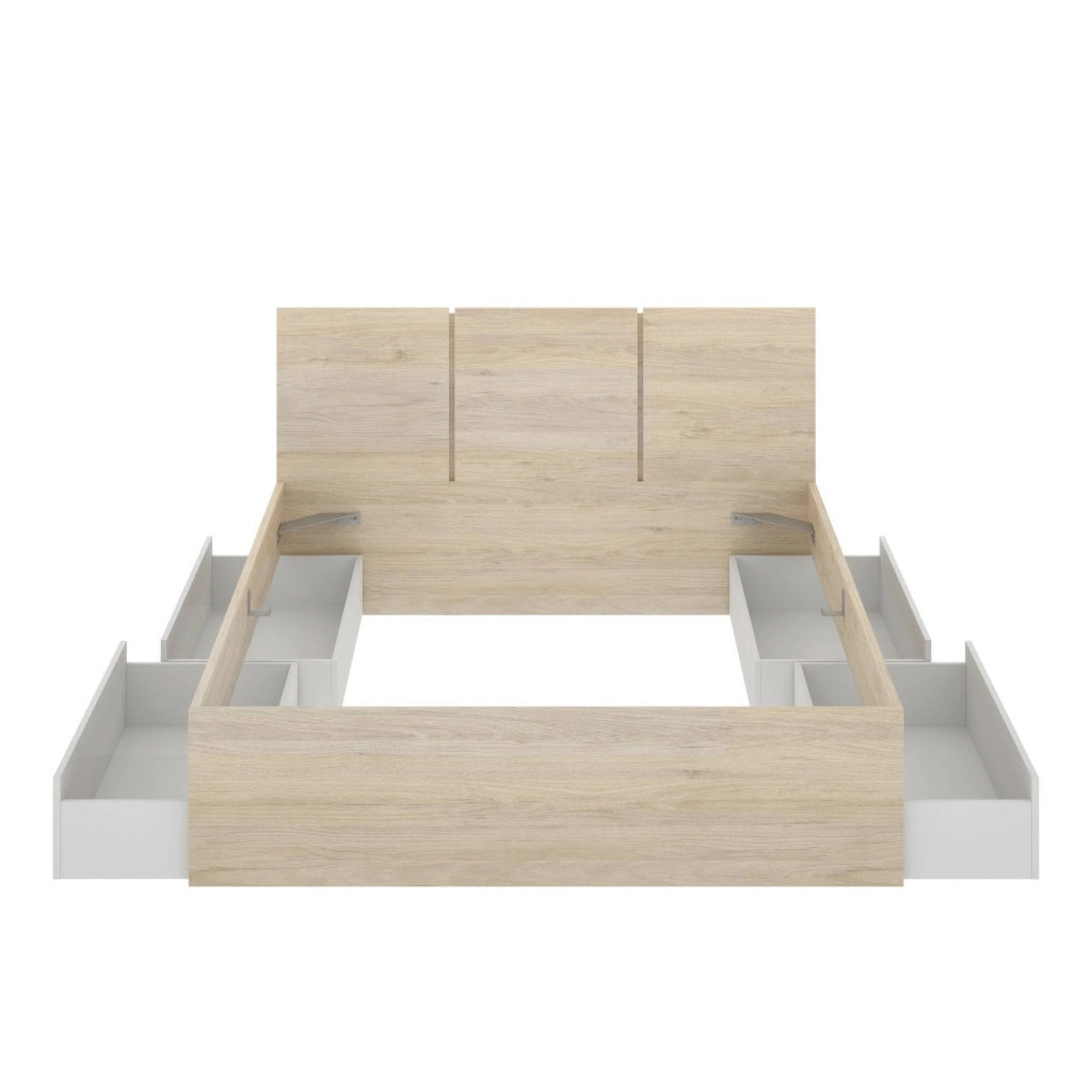 Letto alla francese Villata, Sommier per camera da letto, Giroletto per stanza, Struttura porta materasso, 146x195 h96 cm, Bianco e Rovere