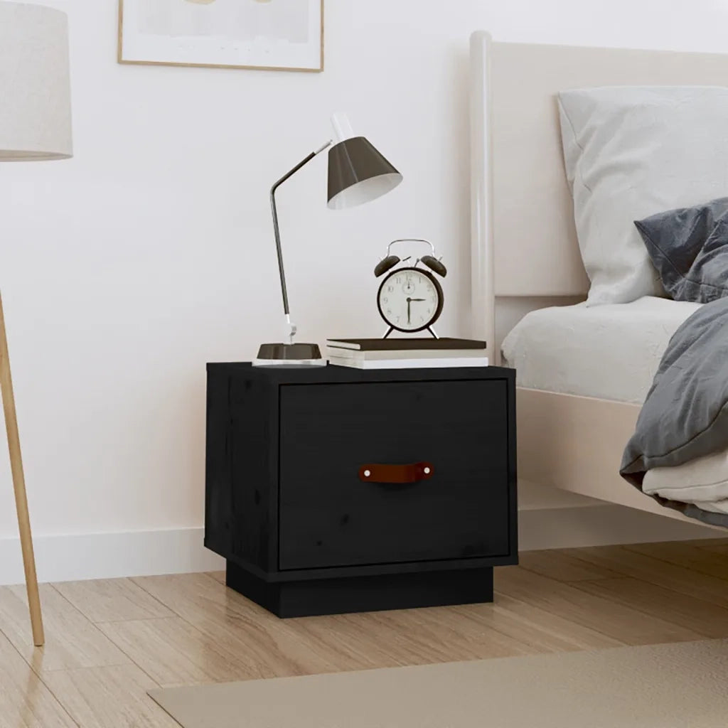 Comodino | Armadio da Notte | Mobiletto da notte Nero 40x34x35 cm in Legno Massello di Pino