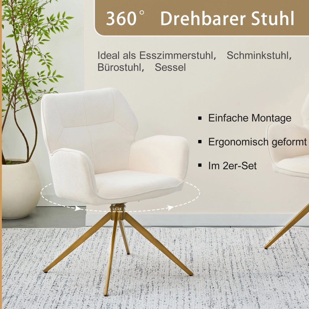 SEDIA Girevole Set da 2 pezzi 60x56x59 cm Chenille Crema