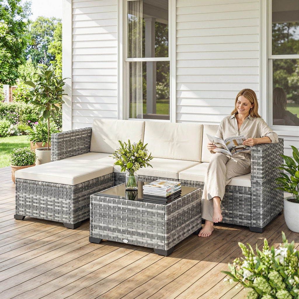 Set Giardino Poly Rattan 5 Pezzi ¨C zephmum ¨C Grigio e Crema