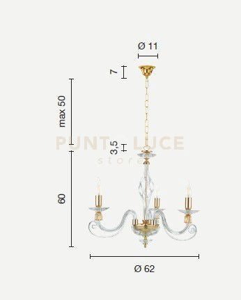 LAMPADARIO 1306 3 LUCI TRASPARENTE E CROMO ATTACCO E14 D.62CM