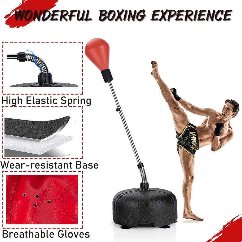 Sacco da boxe con altezza regolabile 140-158 cm, punchingball con guanti da boxe, palla da boxe in piedi con base ricaricabile per bambini e adulti