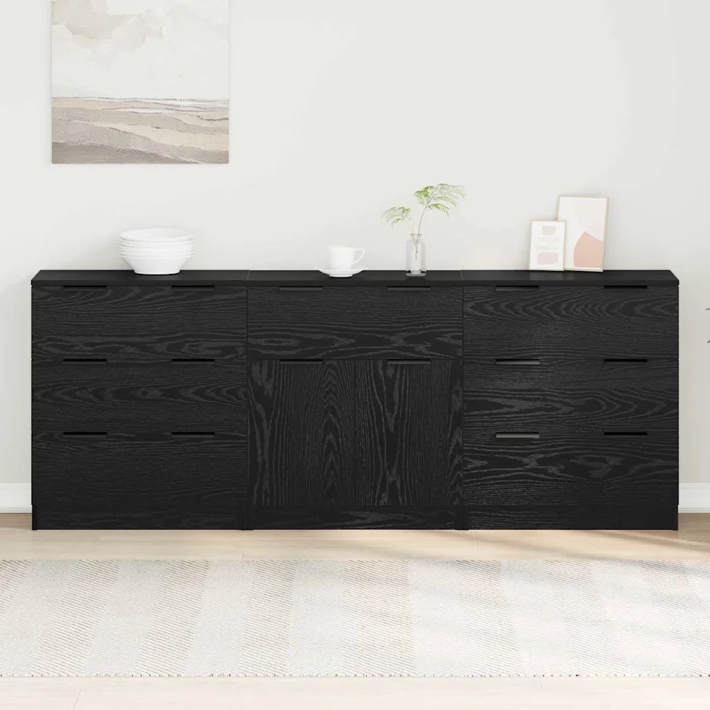 vidaXL Credenza 3 pcs Rovere nero 60 x 30 x 70 cm Legno multistrato