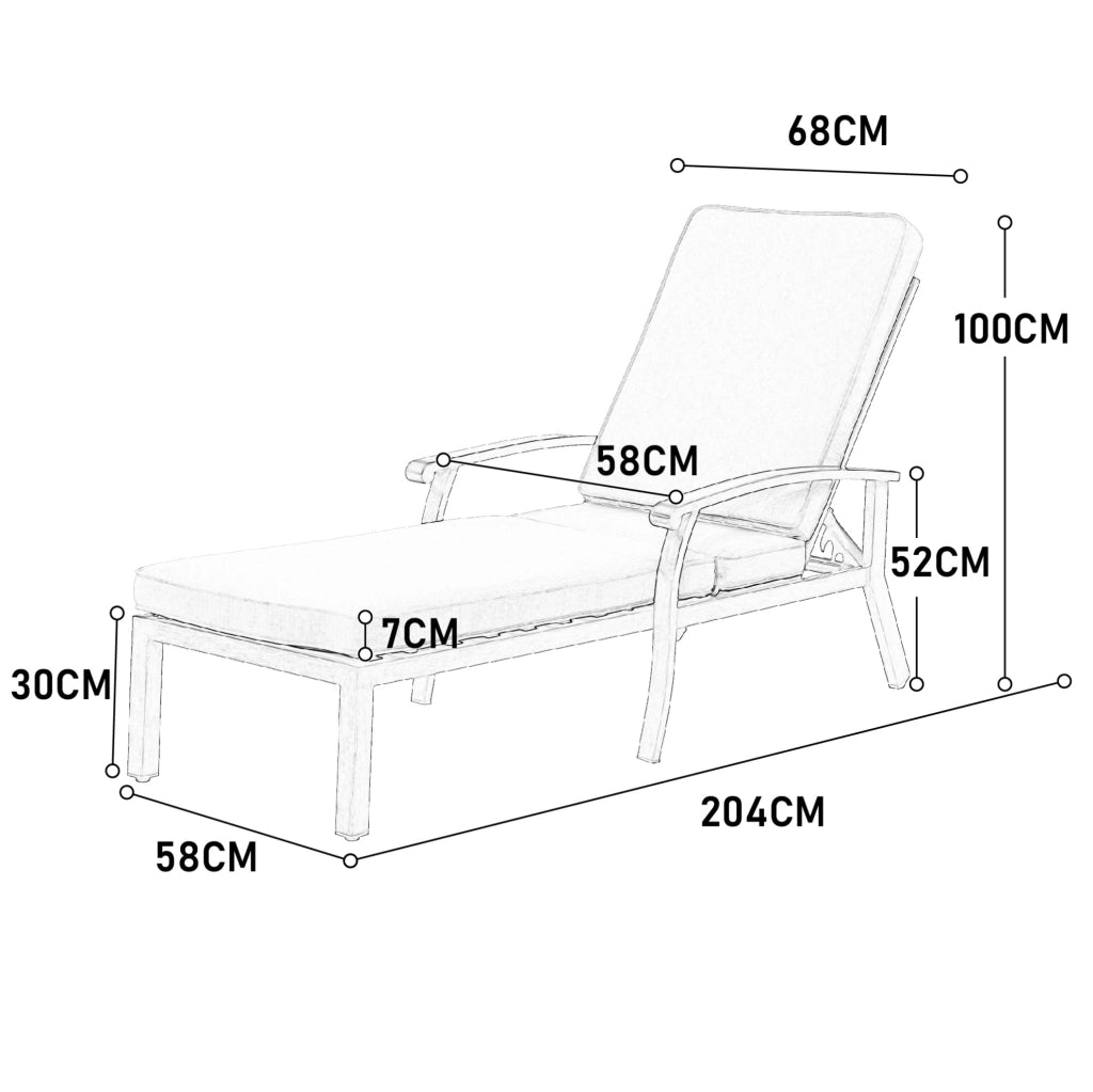 Lettino da esterno con schienale regolabile a 5 posizioni; 204x58x100/30 cm; alluminio; beige