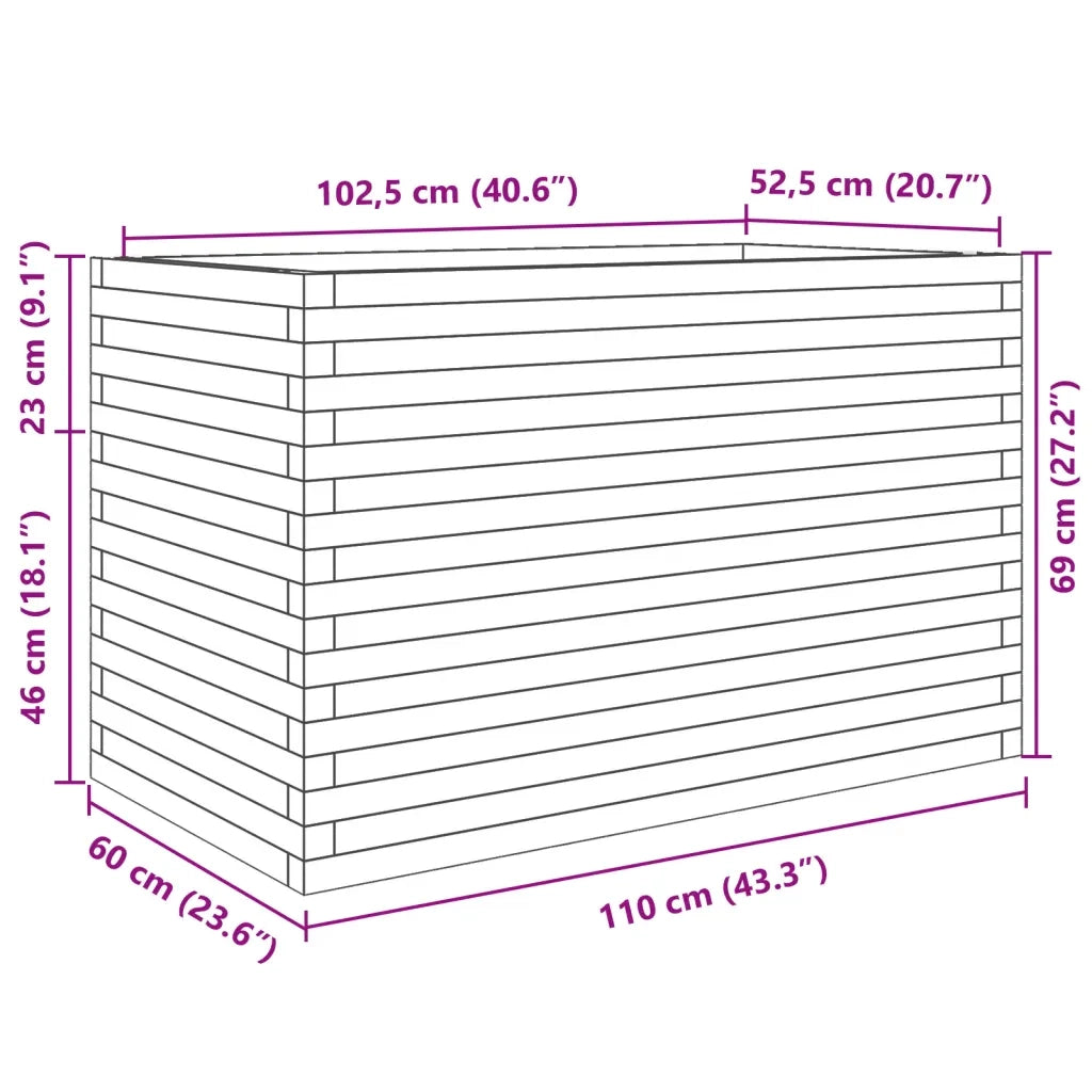 Fioriera Giardino Marrone Cera 110x60x68,5 Legno Massello Pino