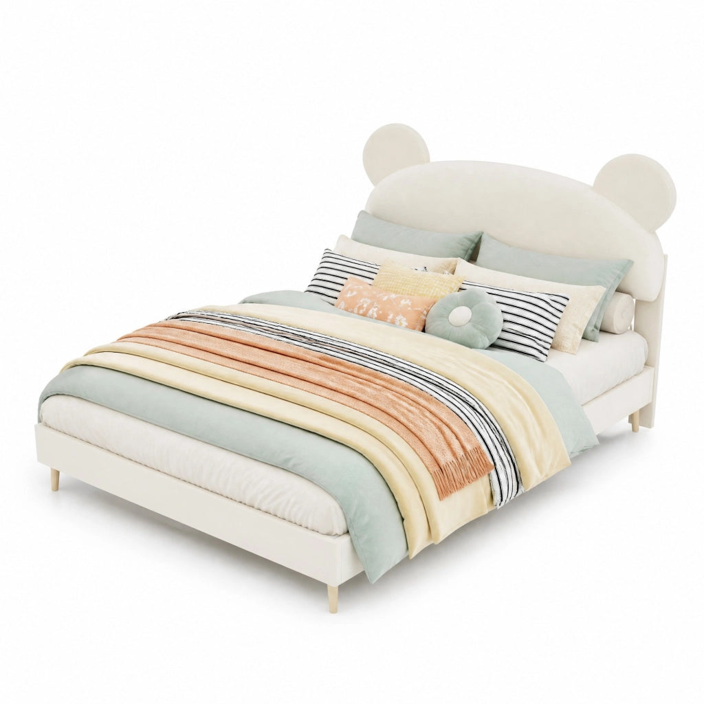 Letto per bambini imbottito con materasso a molle insacchettate 140x200 cm; beige