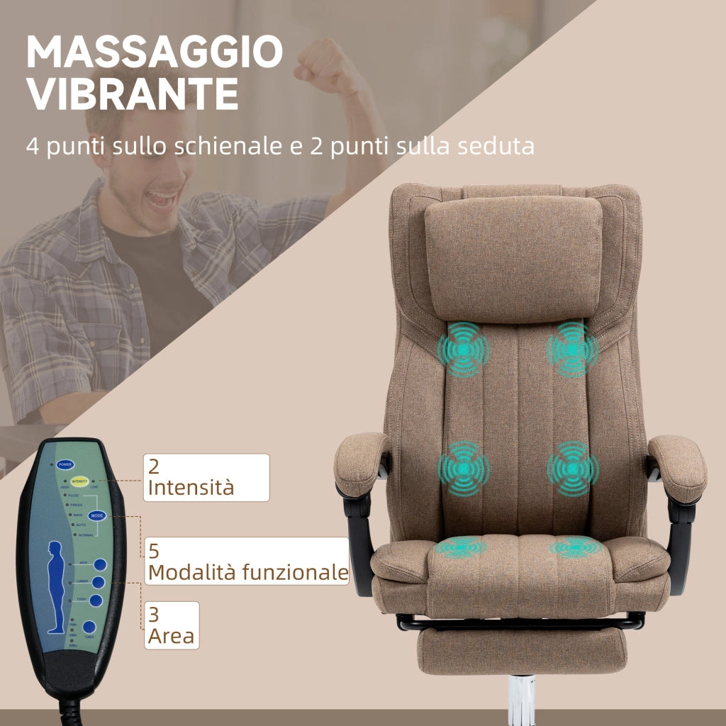 Sedia Operativa da Ufficio Massaggiante con Poggiapiedi e Telecomando 65x61x105-113 cm Marrone