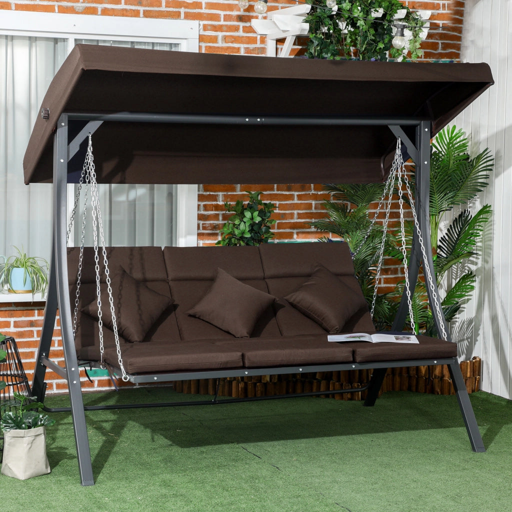 Altalena da giardino 3 posti ¨C Minimal ¨C marrone, metallo, textilene, cuscini inclusi