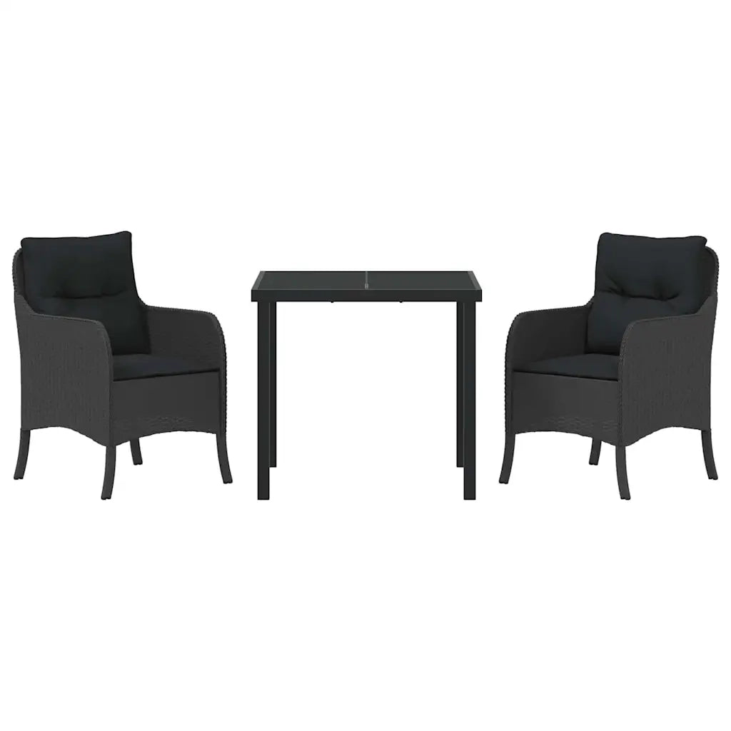 Set da Pranzo per Giardino con cuscino 3 pcs Nero polyrattan 3380148