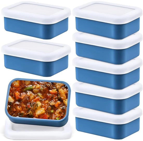 Set di 8 contenitori in silicone per congelatore con coperchi – 250 ml contenitori in silicone riciclabili per zuppe, salse, brodi, cibi per bambini e cubetti di ghiaccio – inerte e privi di BPA