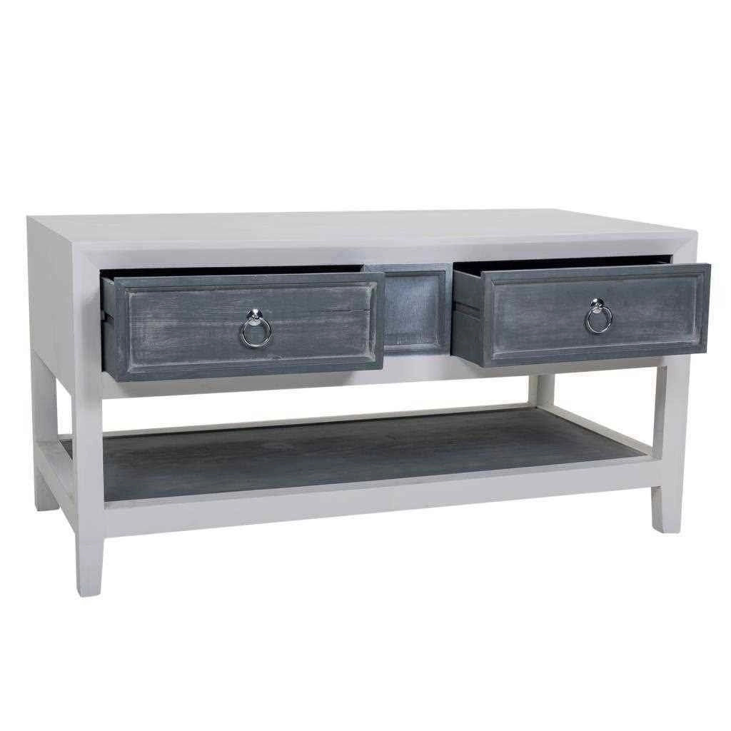 Tavolino da centro in legno laccato bianco e grigio 104x51x53h