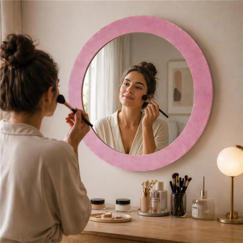 SPECCHIO ROTONDO IN VELLUTO CON GANCI PER APPENDERE DIMENSIONI 80X4.5CM - LINEA: GLOBO COLORE ROSA