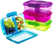 Quadripacco di Scatola di Snack per Bambini con 2 Cassetti - Scatola Bento Riciclabile, Leggera e Stivabile - Sicura per Lavastoviglie e Frigorifero