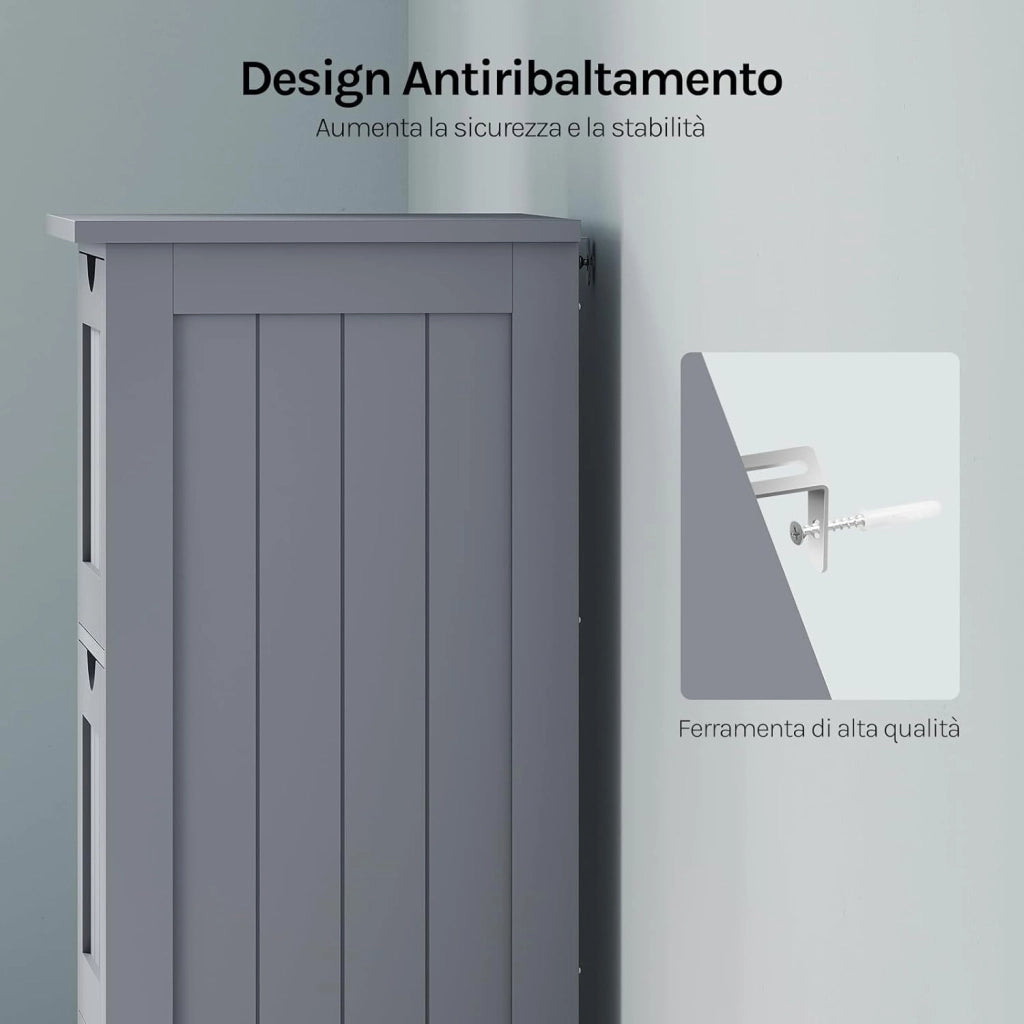 Mobile da Bagno, Mobiletto Bagno Salvaspazio, con 3 Cassetti, 32 x 30 x 81 cm, Armadio Autoportante, per Sala da Pranzo, Cucina, Stile Moderno, Grigio BZS123hgr
