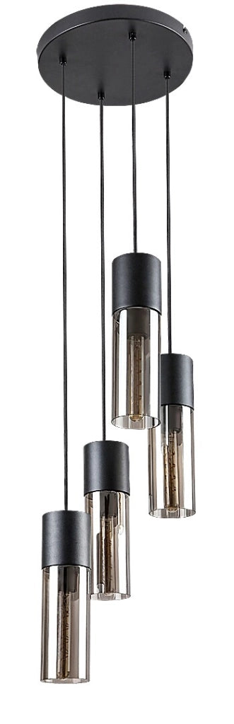 Lampadario Rabalux Ronno 4xE27 nero vetro fumé Ø30