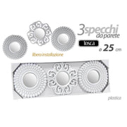 Trade Shop - Set 3 Pezzi Specchi Da Parete Decorativi Tondi Specchio 25 Cm In Plastica 813016 -