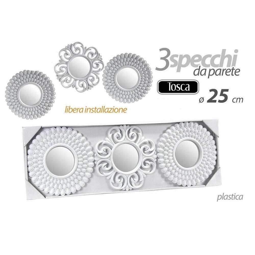 Trade Shop - Set 3 Pezzi Specchi Da Parete Decorativi Tondi Specchio 25 Cm In Plastica 813016 -