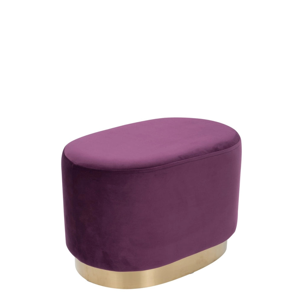 Pouf ovale Nano in velluto blu con base dorata
