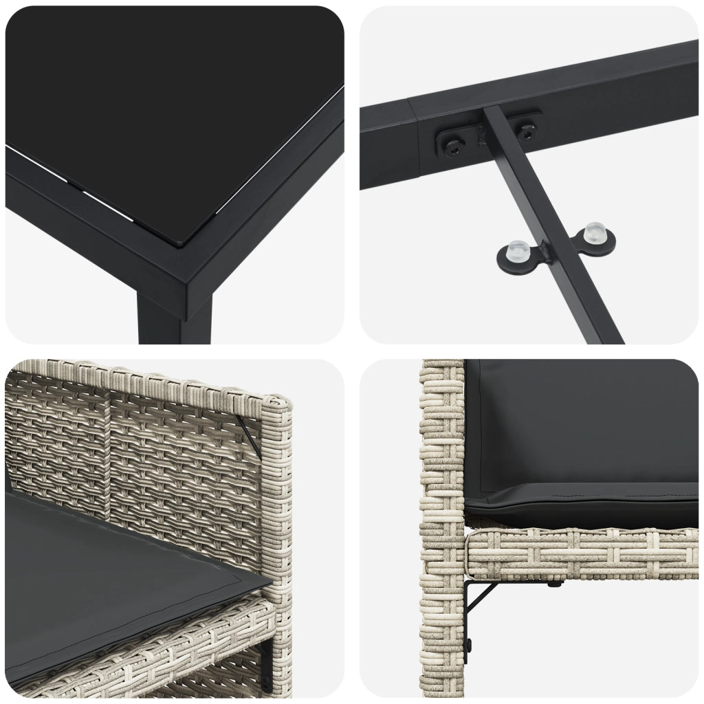 Set da Pranzo per Giardino  9 Pezzi con Cuscini Grigio Chiaro in Polyrattan