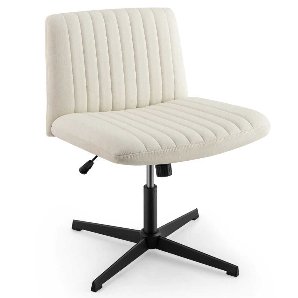 Sedia da scrivania con gambe incrociate altezza regolabile, Poltrona imbottita per ufficio con dondolo a 120¡ã Beige-Sedie e poltrone