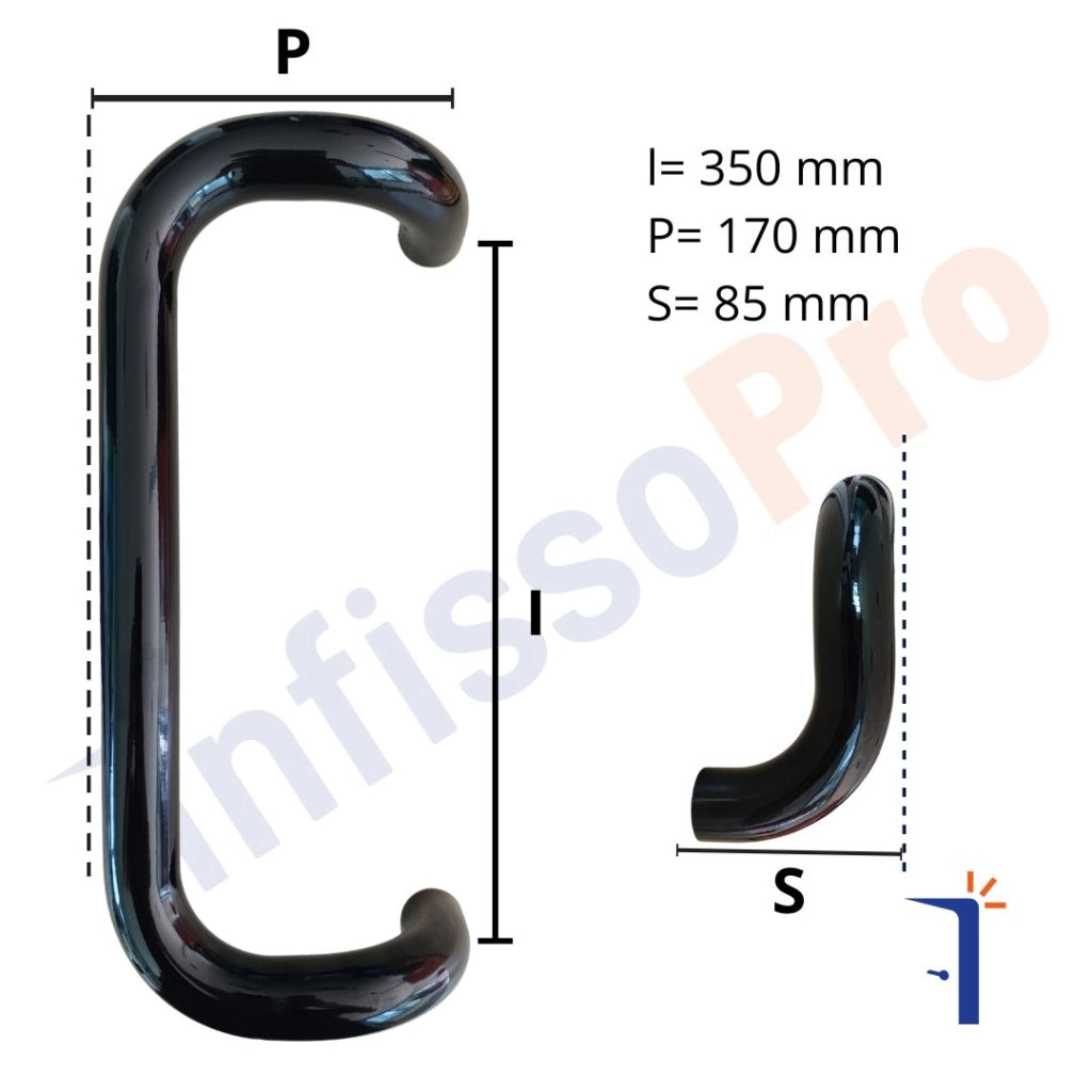 Maniglione tubolare in acciaio inox per portoni o vetrine da 350 mm Medal 4A22B Colore: NERO RAL 9005