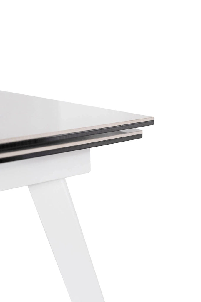 Tavolo Allungabile 140/170/200x90x76 cm in Metallo con Top in Ceramica su Vetro Bianco