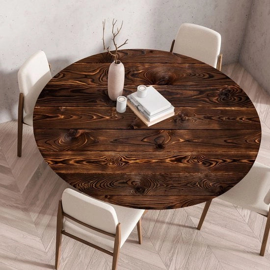 Tappeto per tavolo con bordo elastico, forma rotonda, stampato 3D piegato, asciugabile tappeto per tavolo per interni ed esterni, asciugabile, per cucina, sala da pranzo, tavoli da picnic, 100 cm, pannello di legno scuro