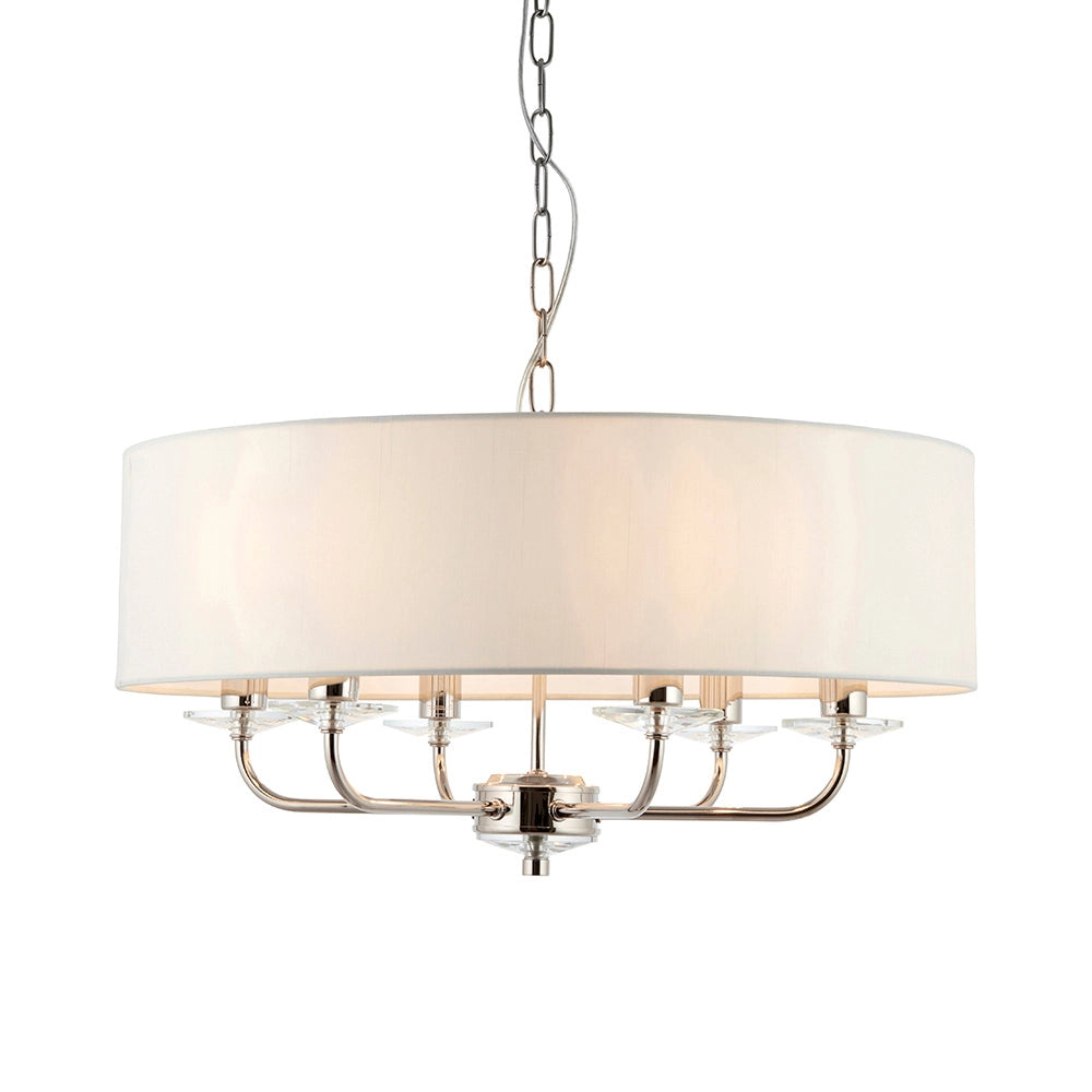Lampadario Nixon 6 luci E14 nichel con paralume Endon