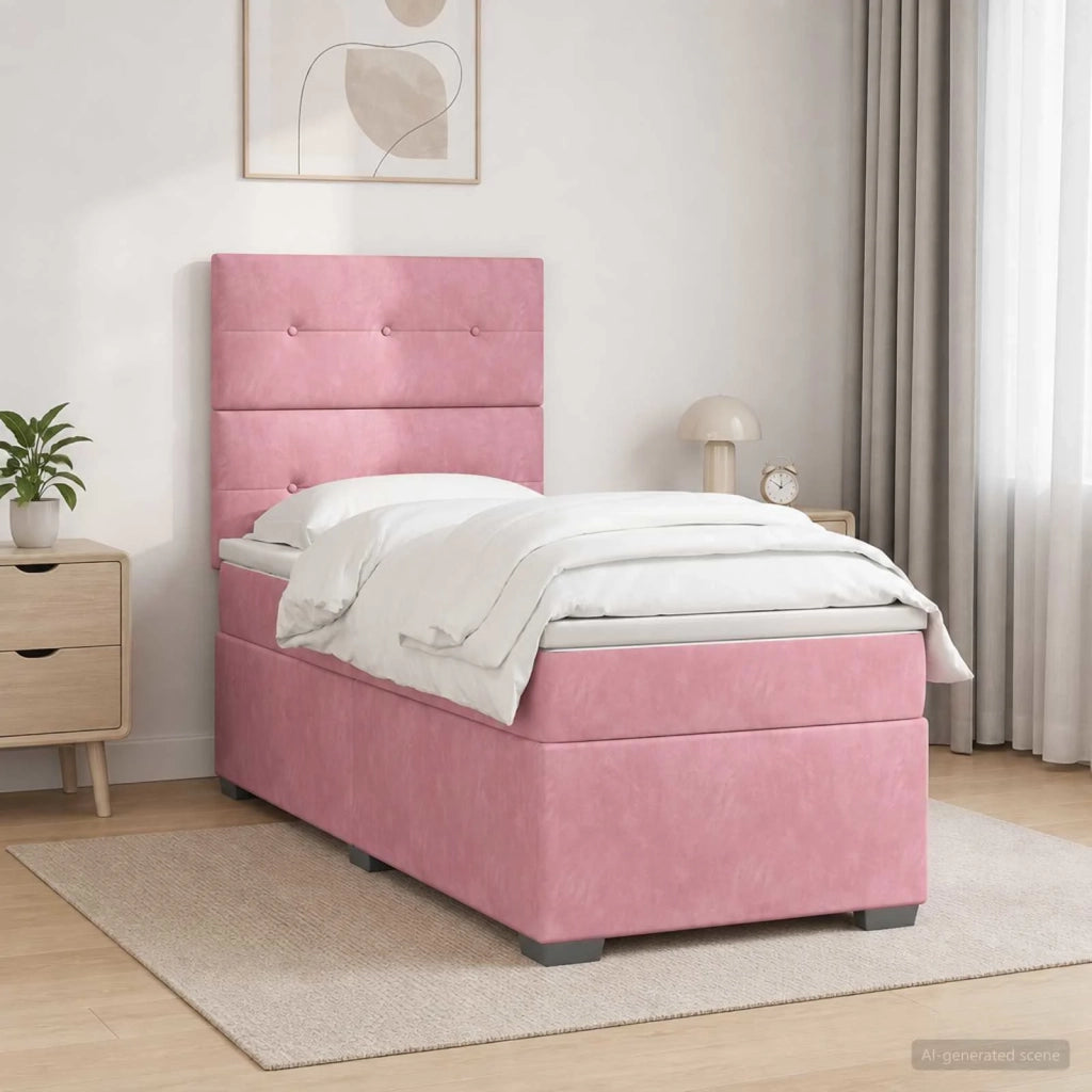Letto box spring con materasso Rosa 100 x 200 cm Velluto 3455053