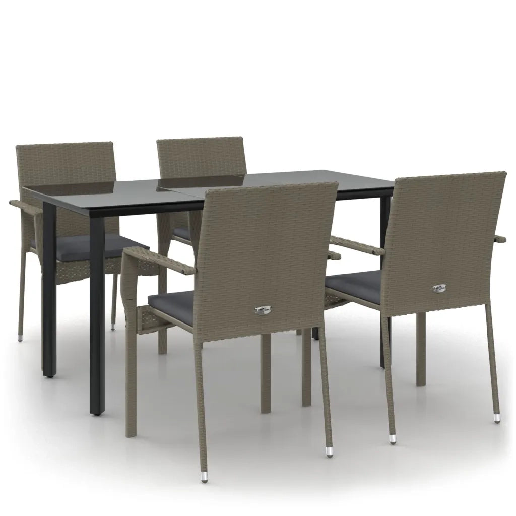 Set da Pranzo Giardino 5pz | Set Salotto da Giardino Nero e Grigio con Cuscini Polyrattan