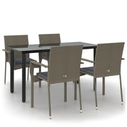 Set da Pranzo Giardino 5pz | Set Salotto da Giardino Nero e Grigio con Cuscini Polyrattan